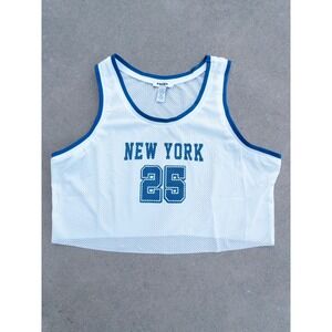 Rsq New York 25 Cropped Mesh‎ Tank Top Sleeveless Jersey Blue Trim XL